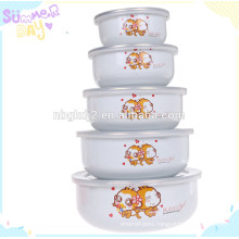 5pc fancy round airtight cookware enamel ice bowl with coating high quality plastic cover and colorful